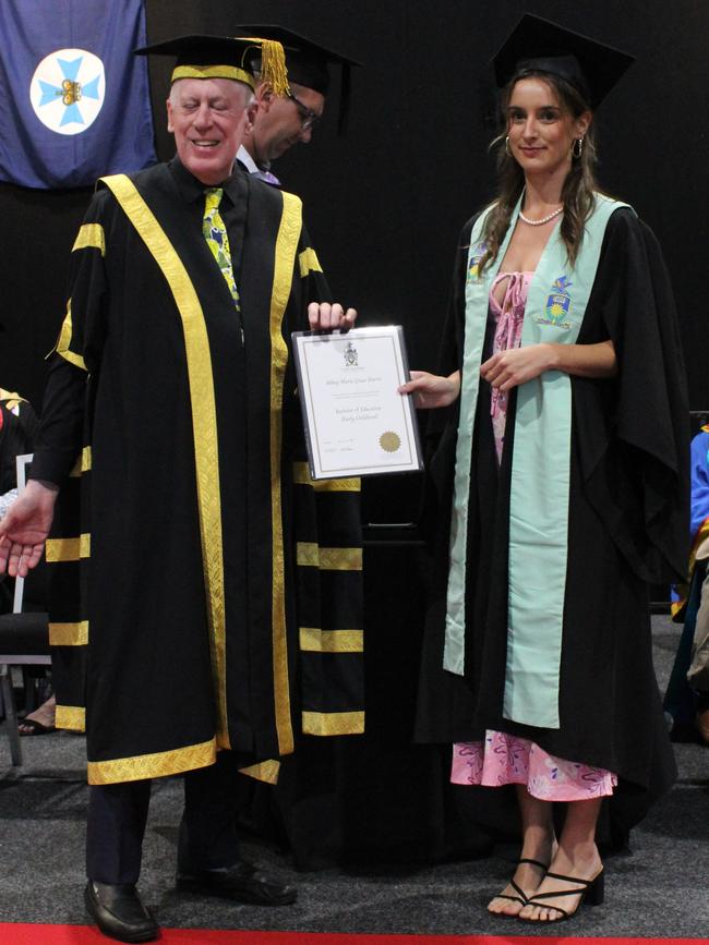 Abbey-Marie Harris graduated with a Bachelor of Education (Early Childhood) at the CQUniversity graduation ceremony in Bundaberg on December 14, 2023.