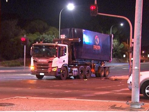 A  woman as hit by the truck on Park Tce, Salisbury on Tuesday night. Picture: 7NEWS