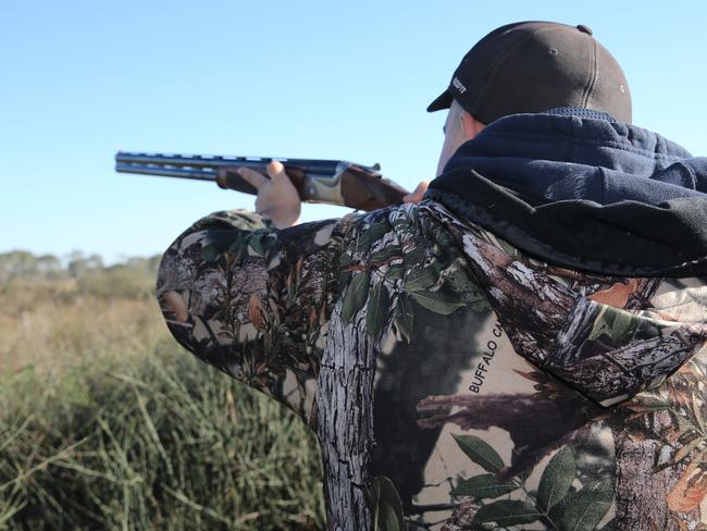 Duck hunters Jayden Farrugiawith his dog Xena at Hospital Swamp,  Connewarre on the first day of Duck hunting season.  Picture: Peter Ristevski