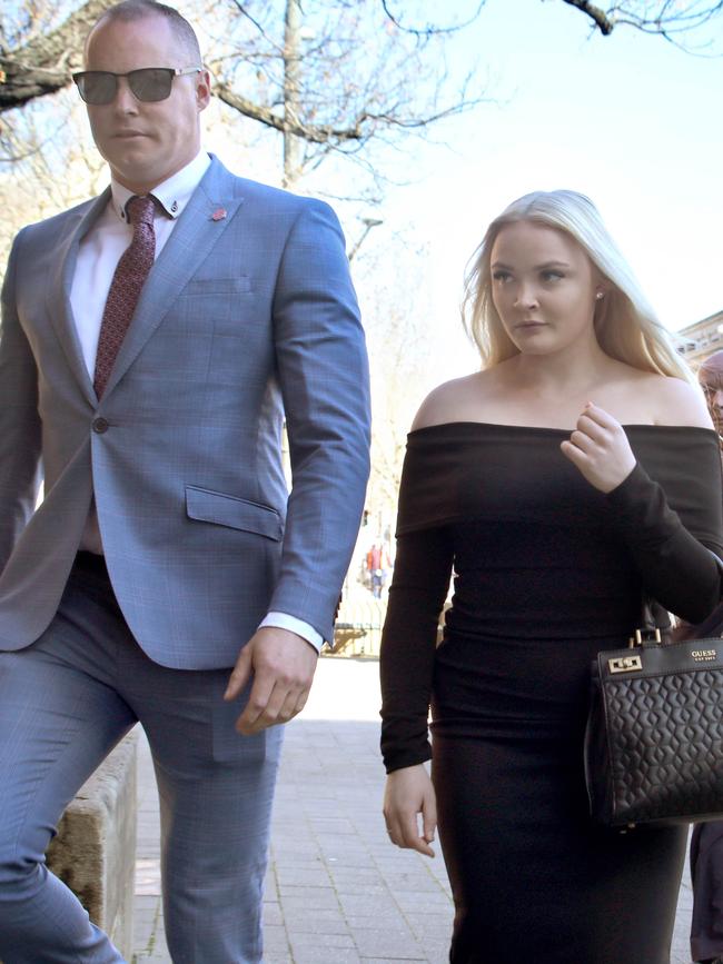 Travis John Patching and Beth Amber Hill arriving at Adelaide Magistrates Court at an earlier appearance where Ms Hill’s charge was withdrawn. Picture: NCA NewsWire/Dean Martin