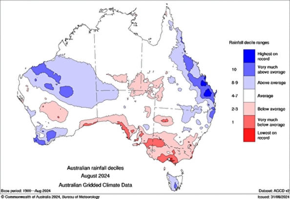 Low rainfall records in April 2024. Source BoM