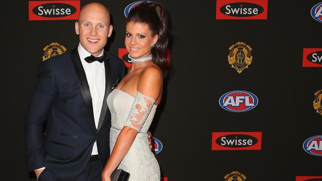 Gary Ablett and his partner Jordan Papalia at the Brownlow Medal.