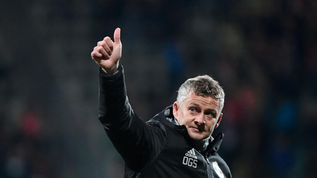 Ole Gunnar Solskjaer has his thumb up, but he won’t be impressed with this morning’s performance. (Photo by JOHN THYS / AFP)