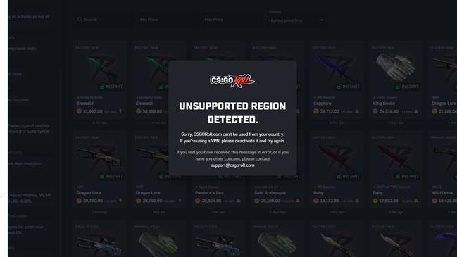 The CS:GO Roll website is now banned in Australia.