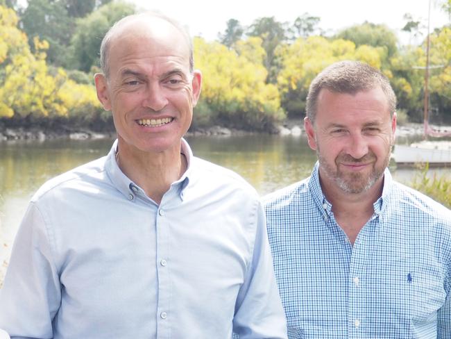 Energy Minister Guy Barnett, left, and UPC Renewables CEO Anton Rohner. Picture: CHRIS TESTA