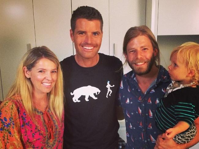 Blogger Charlotte Carr with her husband Wes Carr (second from right), their baby son Willow and MKR judge Pete Evans. Photo: @bubbayumyum.