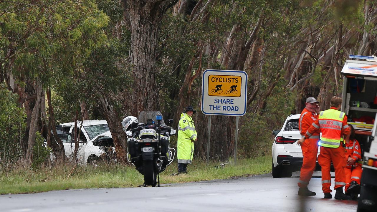 Emergency services on the scene of a fatal crash at corner of Forest and Larcombes roads. Picture: Alan Barber