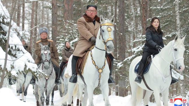 Kim Jong-un, pictured with his daughter Ju-ae in 2019, has a passion for riding and Orlov Trotter horses in particular. Picture: The Times