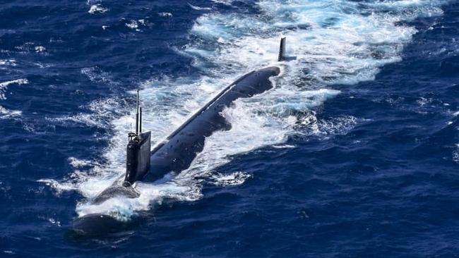 A US nuclear submarine during military exercises 70 nautical miles off Cartagena, Colombia, on February 28, 2022.