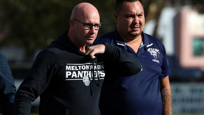 Jason Hamilton (L) and Ryan Hoy during the game against Sunbury this season. Hoy will now coach the team for the rest of the season. Picture: Hamish Blair