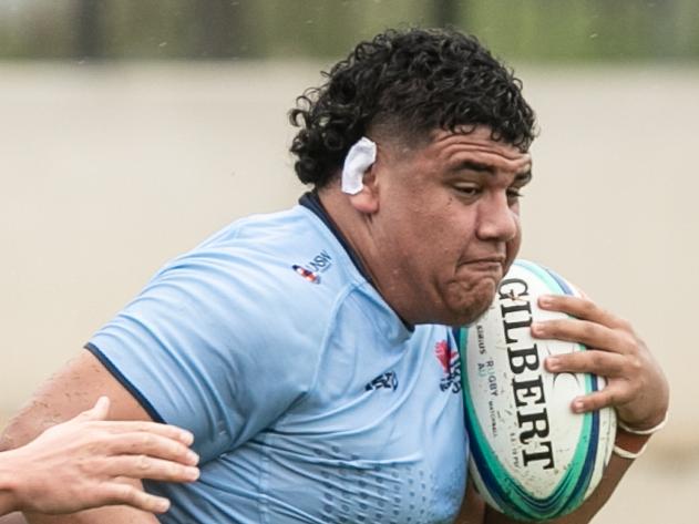 02/03/2024. News Local. Sport. Concord, Sydney, NSW, Australia.Action pics from the WarratahÃs Under 18Ãs v Queensland Reds rugby match at Concord Oval, Sydney. WarratahÃs player Edwin Langi Picture: Julian Andrews