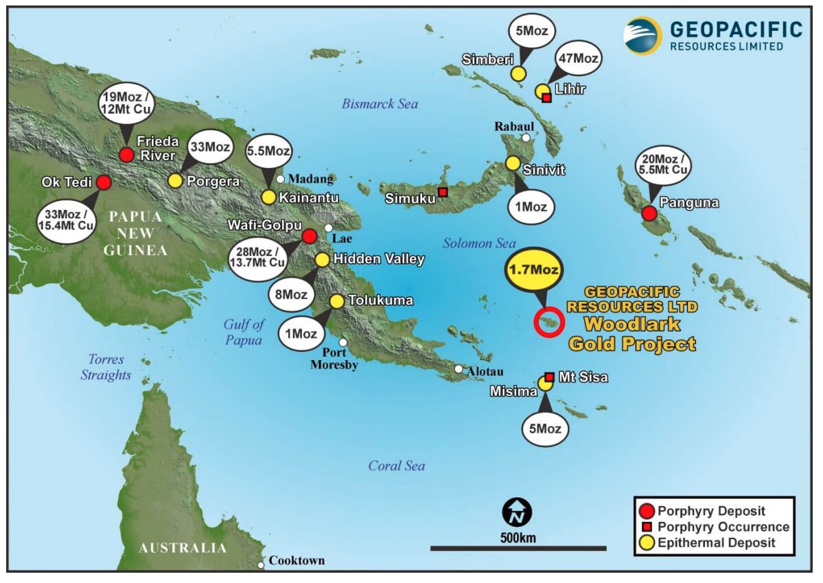 Regional map showing location of significant porphyry and epithermal deposits in PNG. Pic: GPR
