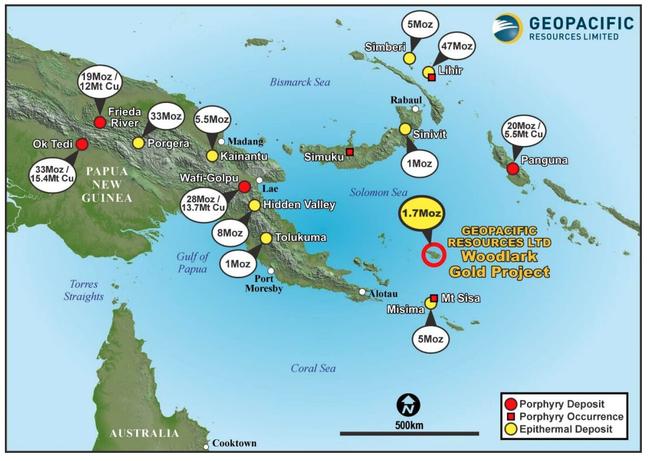 Regional map showing location of significant porphyry and epithermal deposits in PNG. Pic: GPR
