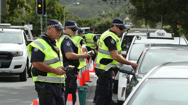 Police performing random breath tests.