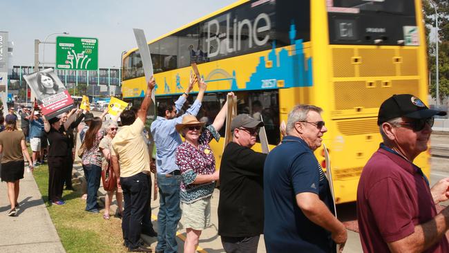 The first protest rally against privatisation of the service occurred outside the Brookvale bus depot on November 2. Picture: Mark Scott