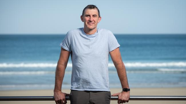 20-08-2020. Former AFL footballer Corey Mckernan pictured at Alexandra Headland beach on the Sunshine Coast. Mckernan has come forward to talk about his battle with depression. Picture: Brad Fleet