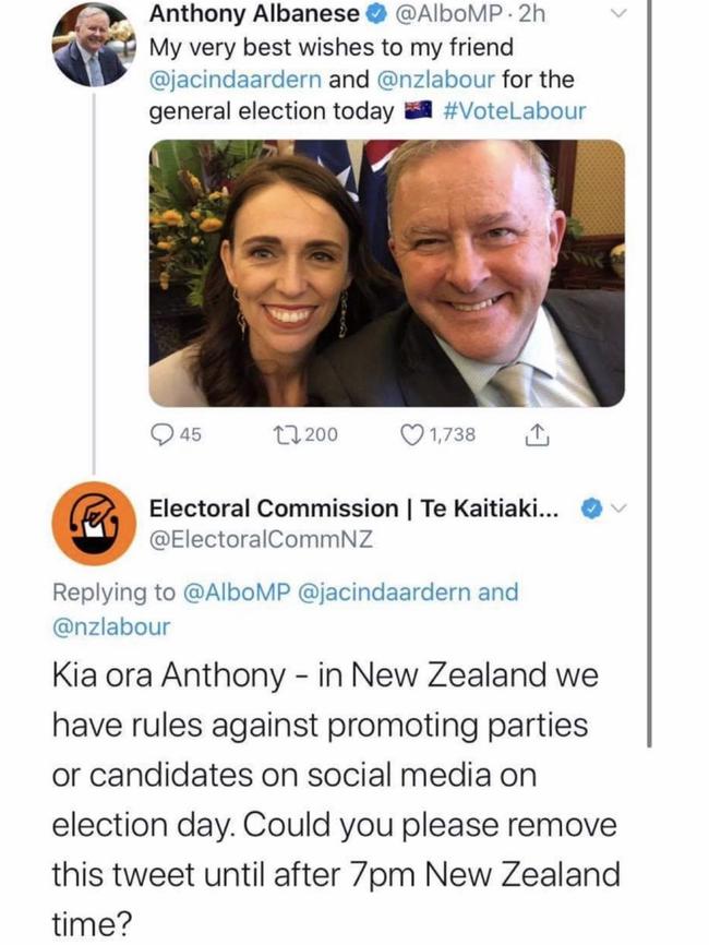 Anthony Albanese’s tweet … and a slapdown from the NZ Electoral Commission.