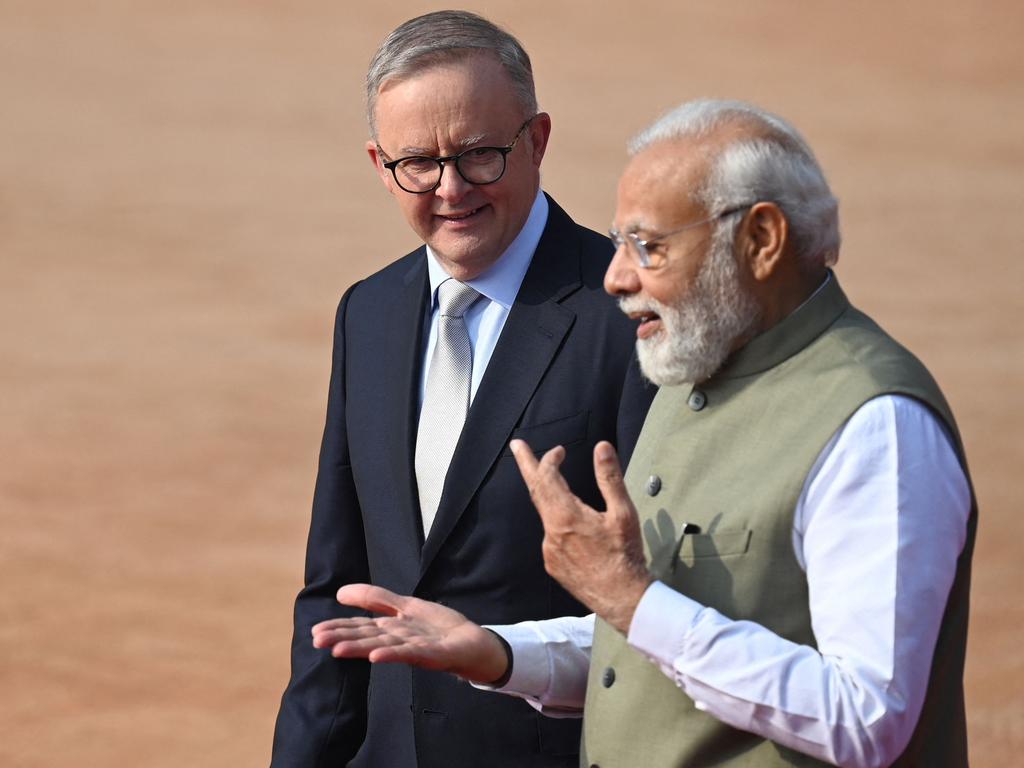 Indian Prime Minister Narendra Modi chided Australia's Prime Minister Anthony Albanese in a rare public rebuke. Picture: AFP