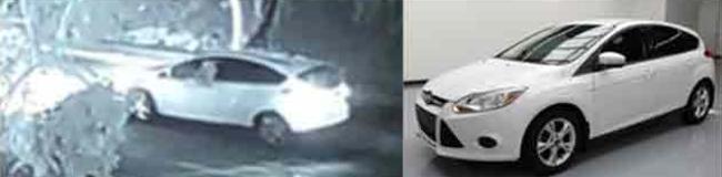 The vehicle wanted over the shooting at Wood St, Ascot Park, left, seen on CCTV, similar to a Ford Focus hatch, right. Picture: SA Police