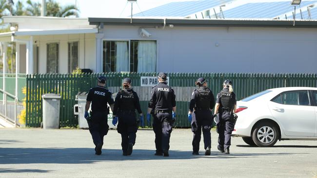 Police and SES at the scene where the body of Jason Guise was found at Granada St Wynnum. Picture: Mark Cranitch.