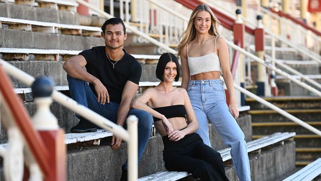 L-R Brooke Lawrie 21, Luke Cunningham 21 and Taylor Green (blonde) 18, are taking part in the annual Ekka model casting, at the main grand stand at the showgrounds at the RNA. pic Lyndon Mechielsen/Courier Mail