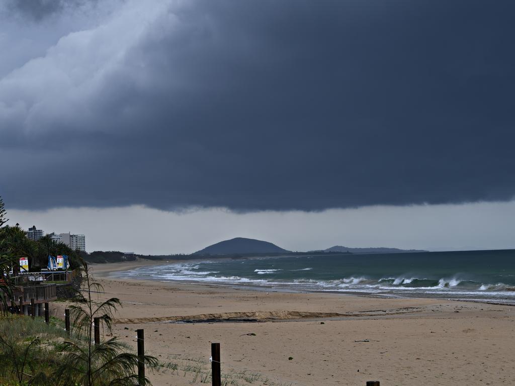 Storm over the Sunshine Coast. Dark clouds over Mount Coolum.