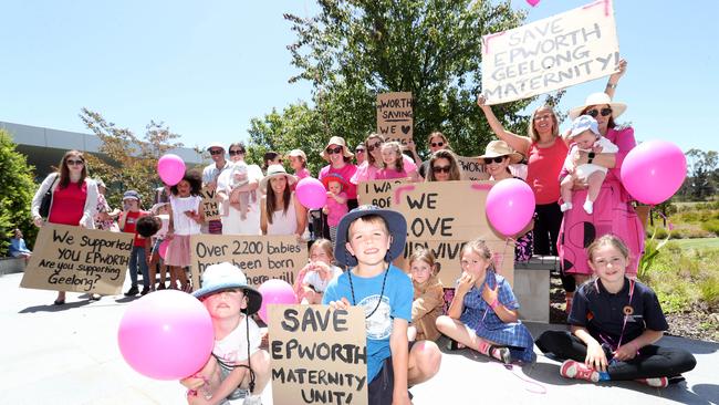 Supporters rallied to save Epworth Geelong maternity unit outside the Waurn Ponds hospital in December 2022. Picture: Alan Barber