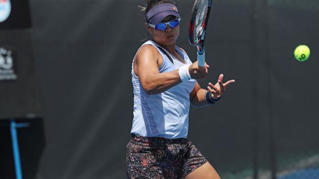 Australian Alison Bai plays a forehand return against Anastasia Potapova in their qualifying match at the Hobart International. Picture: LUKE BOWDEN