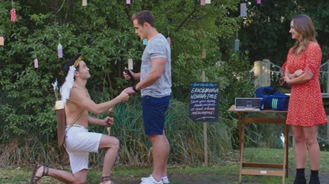 Takaya Honda and Matt Wilson on Neighbours during their TV proposal. Picture: Ten