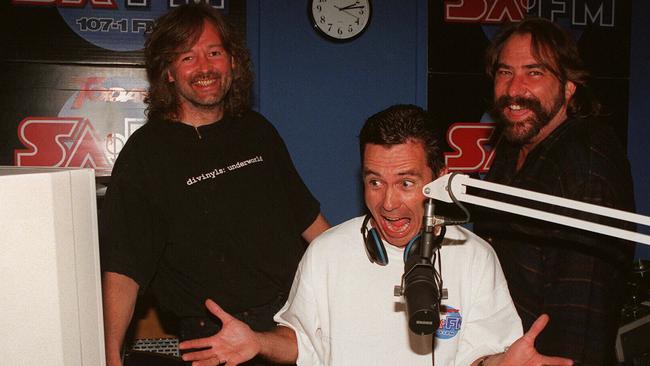 Phil Dowse, Steve Curtis and David Day at SAFM in 1997. Picture: Advertiser Library