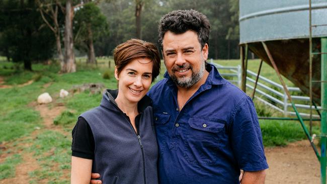 Sheep farmers and cheesemakers Michael and Cressida Cains on their property at Robertson, NSW. Picture: Wesley Lonergan