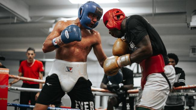 Tim Tszyu spars Kevin Johnson at the Mayweather Gym in Las Vegas. Photo courtesy of TMT.