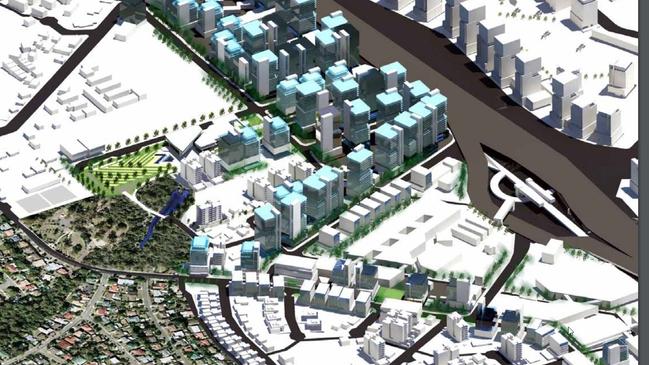 The Springwood Master Plan shows high rises and some green space surrounding the cultural precinct.