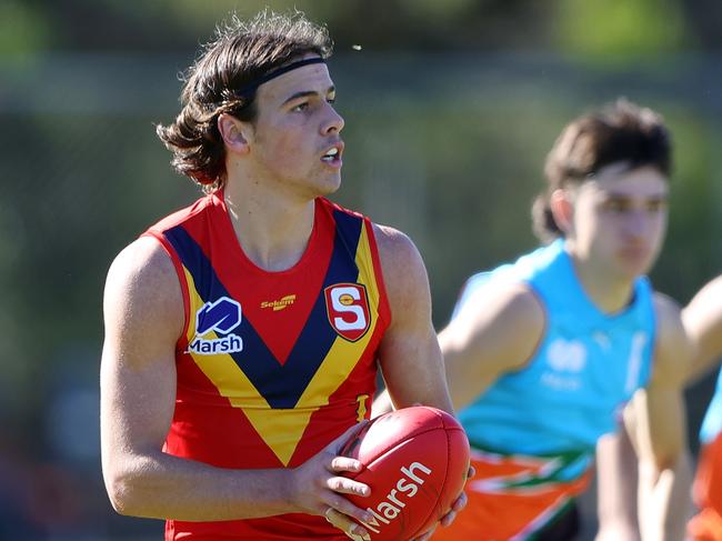 ADELAIDE, AUSTRALIA - MAY 26: Ben Camporeale of South Australia during the 2024 Marsh AFL Championships U18 Boys match between South Australia and Allies at Thebarton Oval on May 26, 2024 in Melbourne, Australia. (Photo by Sarah Reed/AFL Photos via Getty Images)