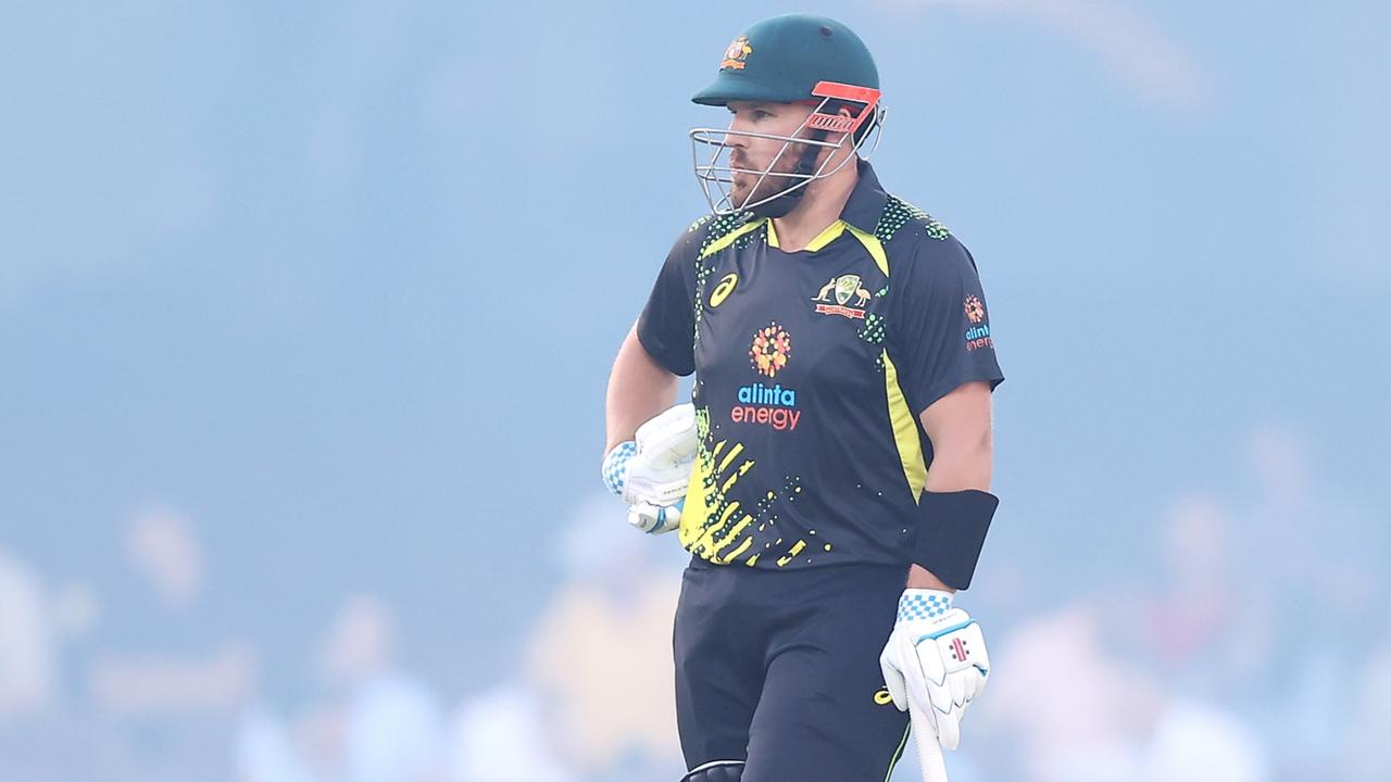 Aaron Finch’s move down the order has raised eyebrows and heaped further pressure on the captain. Photo: Getty Images