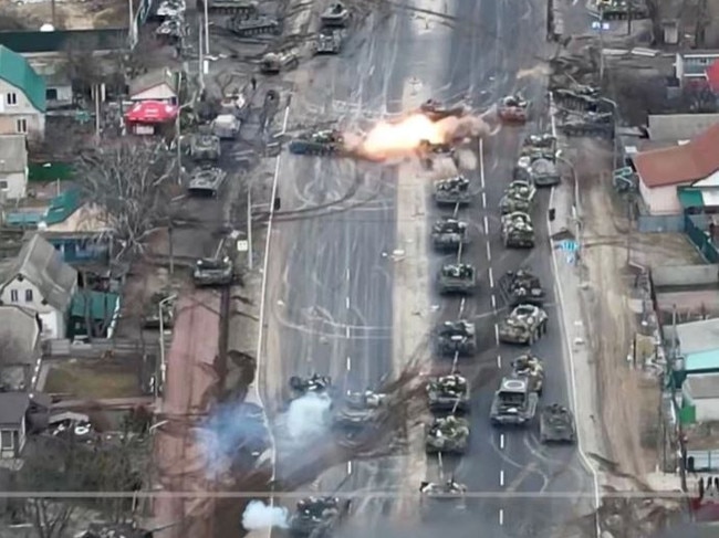 Footage has captured Russian tanks being blown up by Ukrainian forces. Picture: Supplied