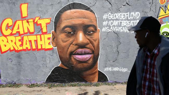 Street art commemorating George Floyd, killed in police custody in Minneapolis. Picture: Adam Berry