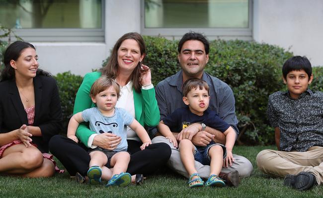 Kate Ellis and David Penberthy with their family: Sam, 3, Charlie, 1, James, 12, and Sophie 15. Picture: Kym Smith