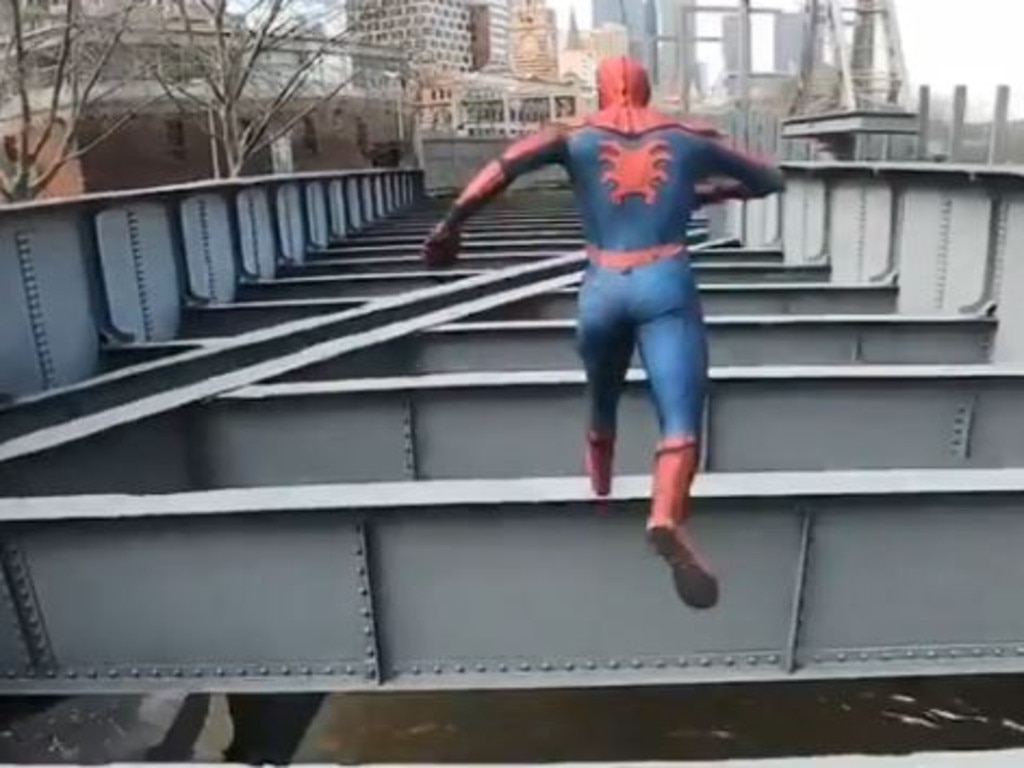 Spider-Man Yarra River: Men dressed as superheroes jump across the river |  Herald Sun