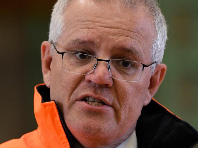 SYDNEY, AUSTRALIA - NewsWire Photos, NOVEMBER, 15, 2021: Prime Minister Scott Morrison speaks to the media during a press conference after a tour of the Baker and Provan manufacturing business in St Mary's, Sydney. Picture: NCA NewsWire/Bianca De Marchi