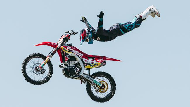 High-flying riders will battle it out for arena supremacy in the Freestyle Motocross Stunt Show. Picture: Supplied