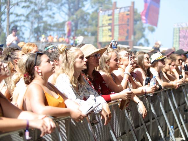 Punters enjoy the sun and music at on the second day of the Marion Bay Falls Festival. Picture: PATRICK GEE