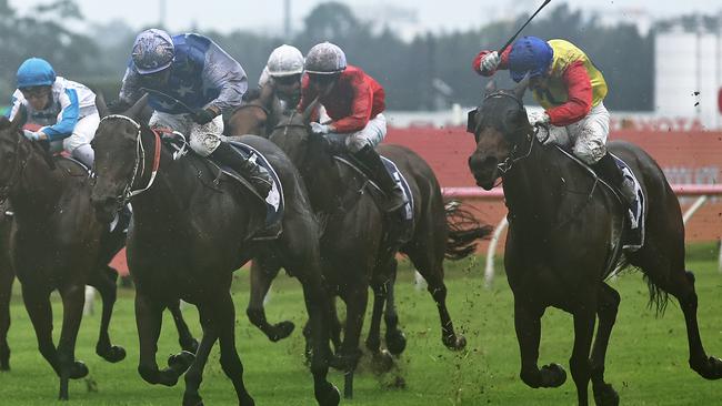 Justela (left) beats her stablemate Mah Ali (right) in the Midway at Rosehill. Picture: Getty Images