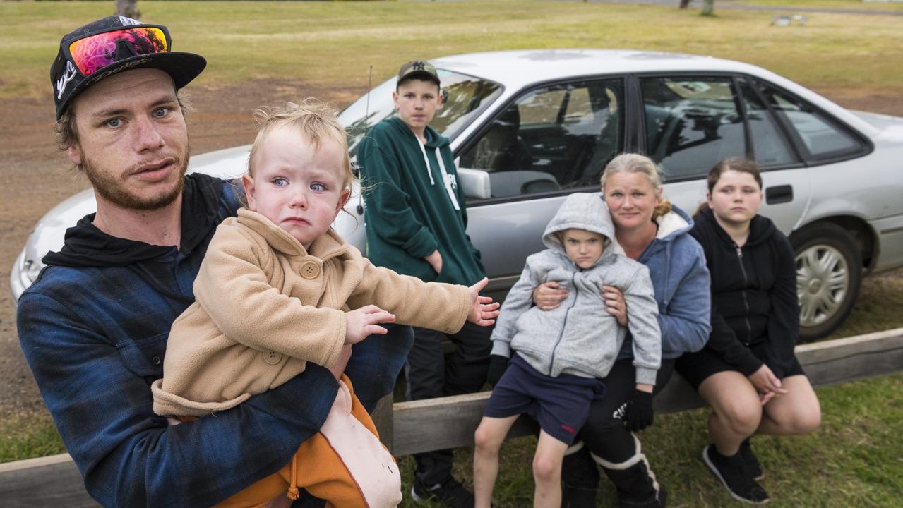 The Cooper-Duncan family (from left) Jade Duncan holding Mazikeen Duncan, 2, Jayden Cooper, 14, Conner Cooper, 7, mother Felicity Cooper and Cheyenne Cooper, 10. Picture: Kevin Farmer