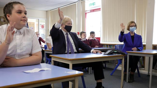 Julia Gillard, who chairs the Global Partnership for Education, visits a school in the United Kingdom with Boris Johnson in May. Picture: Twitter