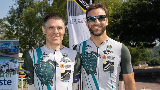 Ryan Coppola and Phillip Brownscombe were two of the fastest men to finish the 145km Sunbuild Top End Gran Fondo 2023, Darwin. Picture: Pema Tamang Pakhrin