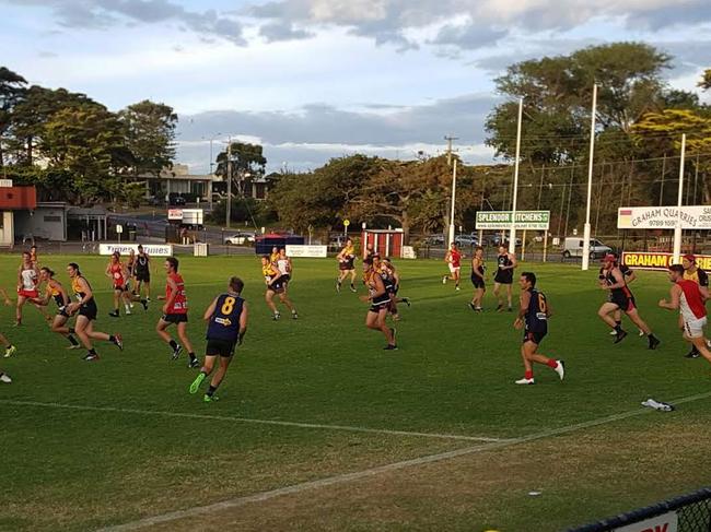 The MPNFL interleague squad training at Frankston Park.