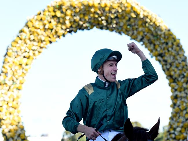 We did it: Blake Shinn returns to scale aboard Capitalist. Picture: AAP