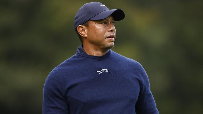 PACIFIC PALISADES, CALIFORNIA - FEBRUARY 16: Tiger Woods of the United States reacts to his shot from the sixth tee during the second round of The Genesis Invitational at Riviera Country Club on February 16, 2024 in Pacific Palisades, California. (Photo by Ronald Martinez/Getty Images)