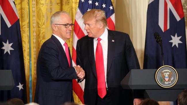 Donald Trump and Malcolm Turnbull hold a joint press conference in the East room at the White House in Washington DC.